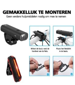 SWILIX ® - Fietsverlichting Set - Oplaadbare USB Led Fietslamp - Voor En Achter - Waterdicht - 4 Lichtstanden - Zwart -Fietsuitrustings Winkel 1063x1200
