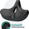 Voltano City XXXL Fietszadel Met Uitsparing – Unisex Extra Breed Fietszadel – Tegen Zadelpijn – 100% Waterdicht – Incl. Gratis Zadelstrop - Zwart