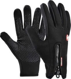 Fietshandschoenen Winter - Handschoenen - Sport Handschoenen Met Rits - Touchscreen Telefoon - Anti Slip Gloves - Heren / Dames - Maat S - Zwart - Kerst Cadeautje