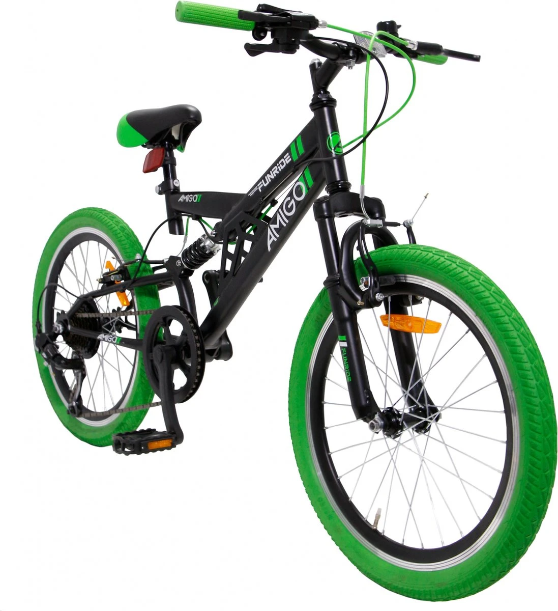 Amigo Fun Ride - Mountainbike 20 Inch - Voor Jongens En Meisjes - Met 7 Versnellingen - Zwart/Groen 2 Amigo Fun Ride - Mountainbike 20 Inch - Voor Jongens En Meisjes - Met 7 Versnellingen - Zwart/Groen - Afbeelding 2