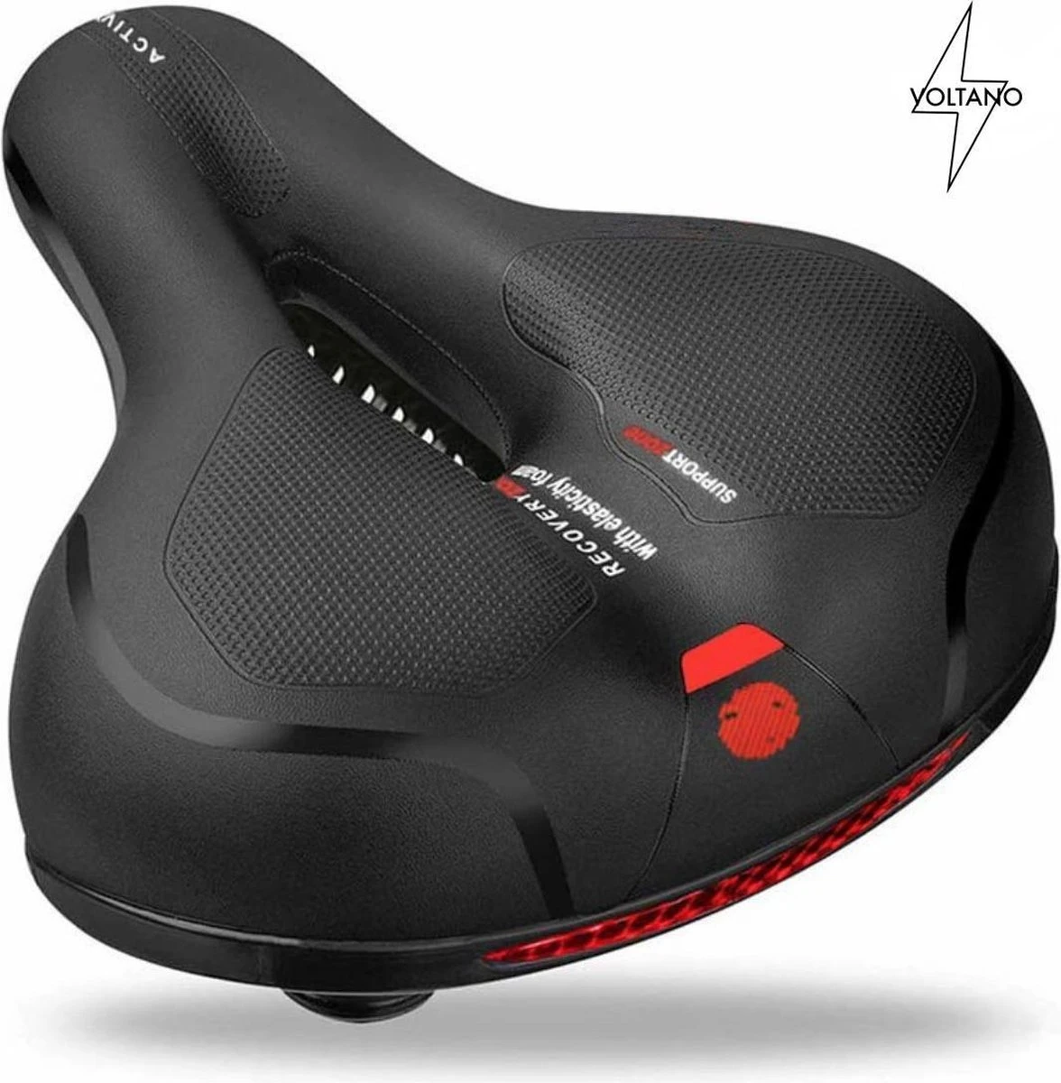 Voltano Fietszadel Met Gelpads - Zwart/Rood - Uitsparing - Zadelvering - Unisex - Incl. Gratis Zadelstrop 1 Voltano Fietszadel Met Gelpads - Zwart/Rood - Uitsparing - Zadelvering - Unisex - Incl. Gratis Zadelstrop