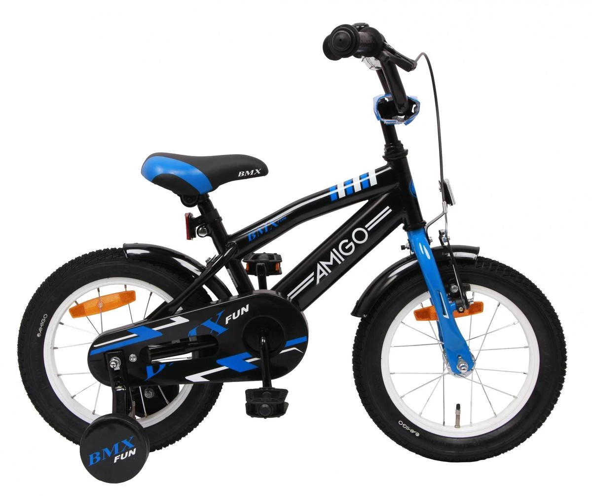 Amigo BMX Fun Jongensfiets - Kinderfiets 14 Inch - Zwart/Blauw 1 Amigo BMX Fun Jongensfiets - Kinderfiets 14 Inch - Zwart/Blauw
