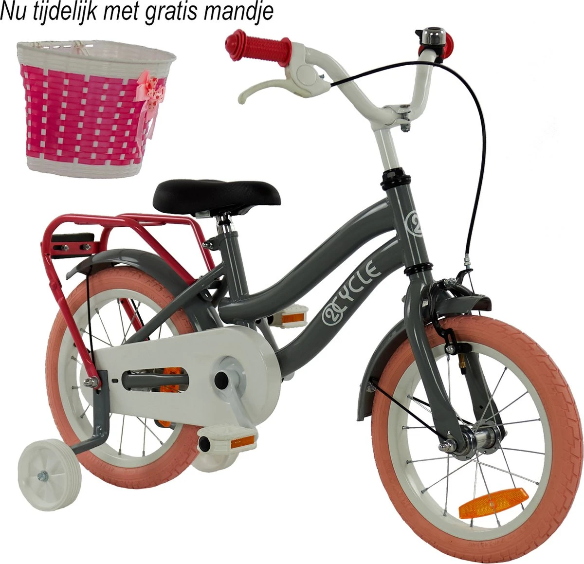 2Cycle Pretty Kinderfiets - 14 Inch - Grijs-Roze - Meisjesfiets 1 2Cycle Pretty Kinderfiets - 14 Inch - Grijs-Roze - Meisjesfiets