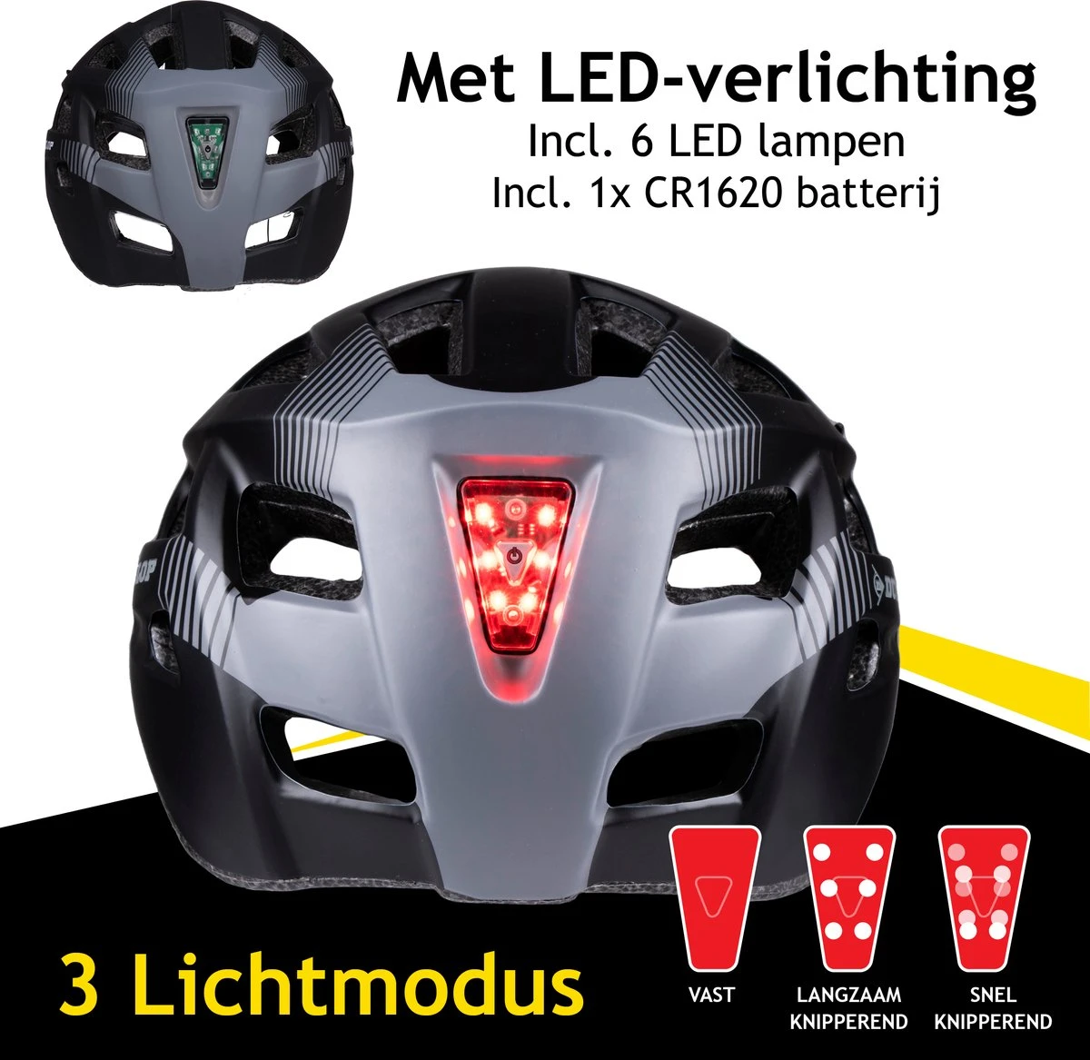 Dunlop Fietshelm - Verstelbaar Van 58 Tot 61 CM - Maat L - Met LED-Verlichting - 3 Lichtmodus - Zwart 7 Dunlop Fietshelm - Verstelbaar Van 58 Tot 61 CM - Maat L - Met LED-Verlichting - 3 Lichtmodus - Zwart - Afbeelding 7