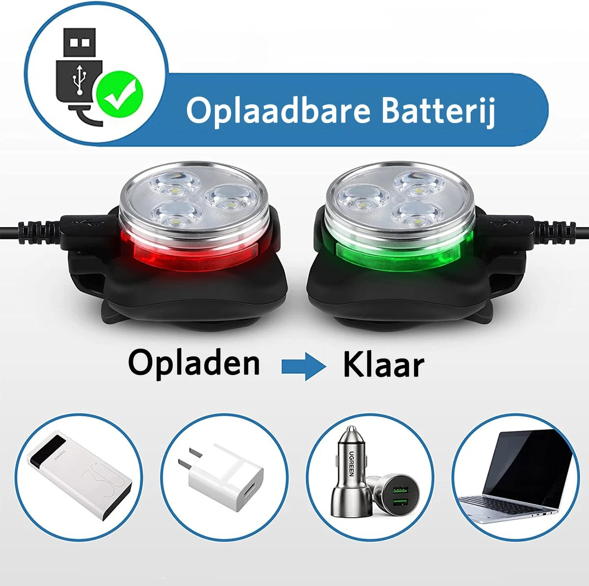 Fietsverlichting USB Oplaadbaar - Waterdicht Fietslamp - LED Fietslampjes - Voorlicht En Achterlicht - Voor Fiets 2 Fietsverlichting USB Oplaadbaar - Waterdicht Fietslamp - LED Fietslampjes - Voorlicht En Achterlicht - Voor Fiets - Afbeelding 2