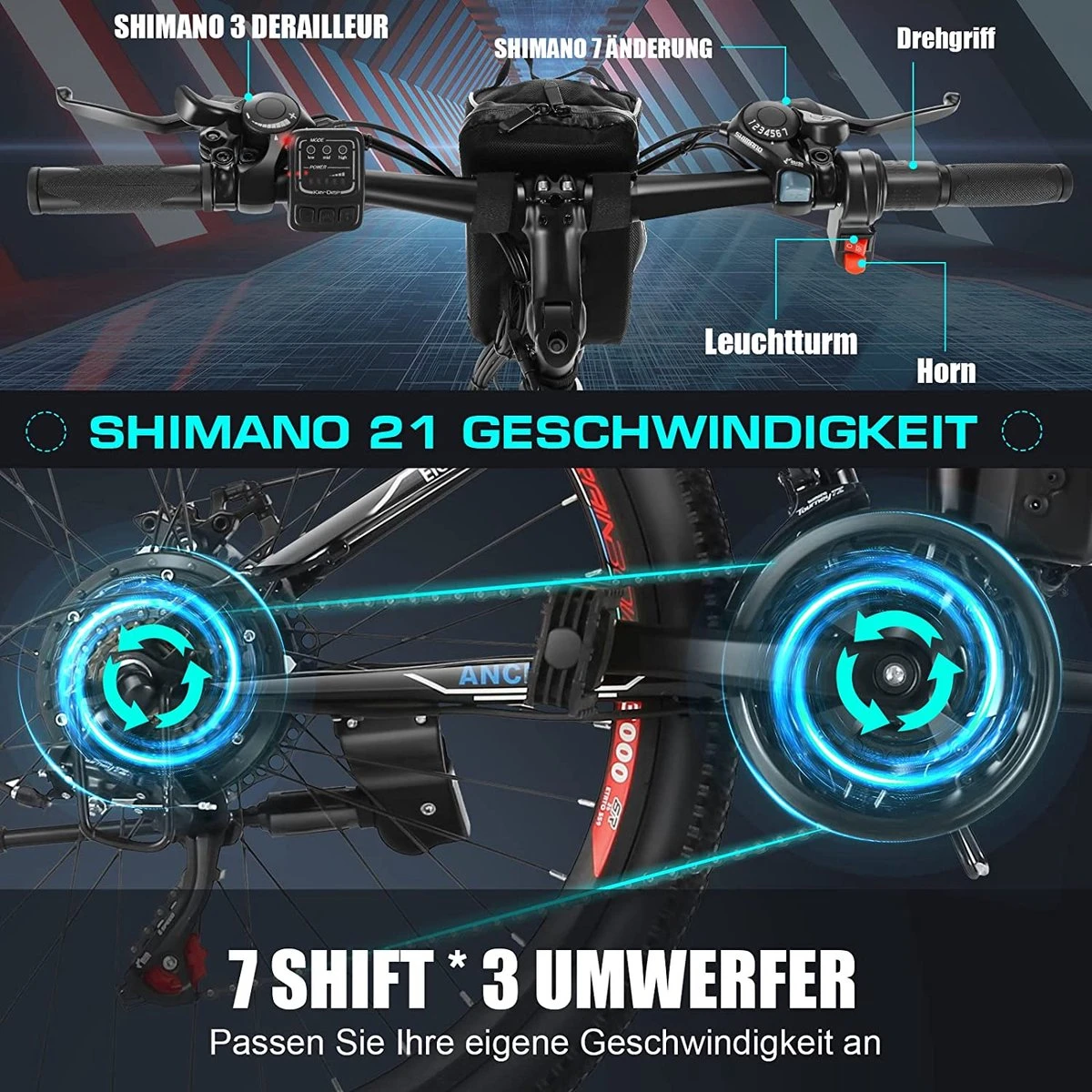 Myatu E-Bike 26-inch E-bike Voor Vrouwen En Mannen, Mountainbike Elektrische Fiets Met 36V 10.4AH Accu En Shimano 21 Versnellingen, 21 Versnellingen, Derailleur, 250 W 7 Myatu E-Bike 26-inch E-bike Voor Vrouwen En Mannen, Mountainbike Elektrische Fiets Met 36V 10.4AH Accu En Shimano 21 Versnellingen, 21 Versnellingen, Derailleur, 250 W - Afbeelding 7