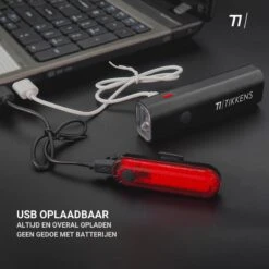 TIKKENS LED Fietsverlichting Set - Fietslamp USB Oplaadbaar - Fietslampjes Voorlicht & Achterlicht - Waterdicht – Zwart -Fietsuitrustings Winkel 1200x1200 288