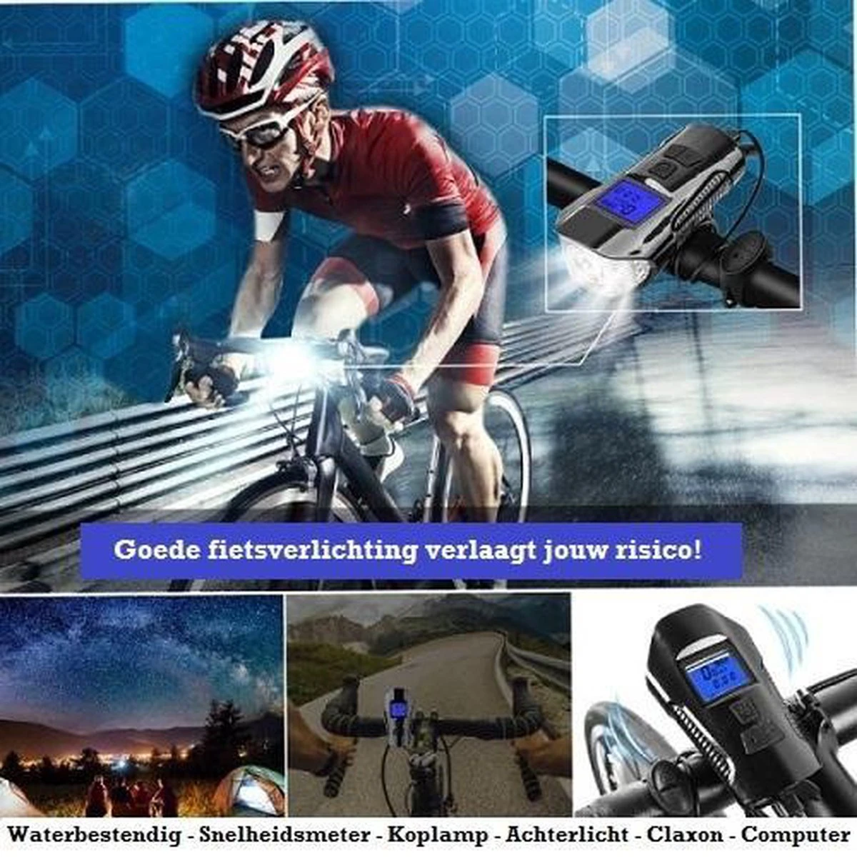 Voorlicht Fiets - Fietslicht - Led Voorlamp - 500 Lumen - Usb Oplaadbaar - Waterdicht - Koplamp Fiets - Snelheidsmeter - Claxon - Vier Standen 6 Voorlicht Fiets - Fietslicht - Led Voorlamp - 500 Lumen - Usb Oplaadbaar - Waterdicht - Koplamp Fiets - Snelheidsmeter - Claxon - Vier Standen - Afbeelding 6