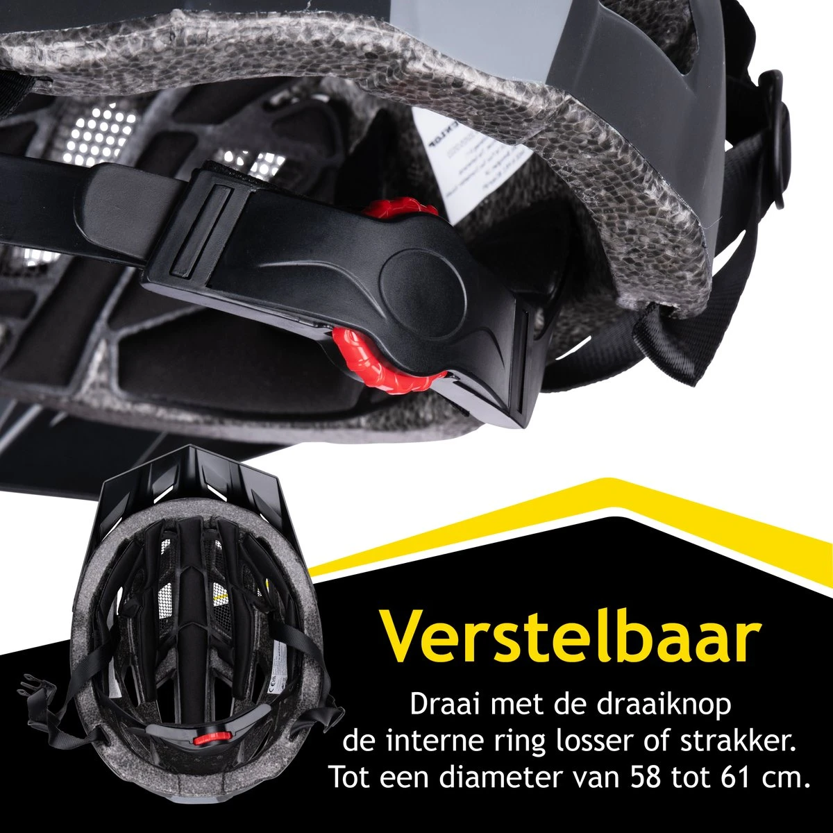 Dunlop Fietshelm - Verstelbaar Van 58 Tot 61 CM - Maat L - Met LED-Verlichting - 3 Lichtmodus - Zwart 4 Dunlop Fietshelm - Verstelbaar Van 58 Tot 61 CM - Maat L - Met LED-Verlichting - 3 Lichtmodus - Zwart - Afbeelding 4