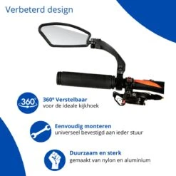 Fietsspiegel - Fietsspiegel Ebike - Links - Achteruitkijkspiegel - Fietsspiegel Op Stuur - Fiets Spiegel - Verstelbaar - Zwart - Stuurbevestiging - EJC Products -Fietsuitrustings Winkel 1200x1200 790