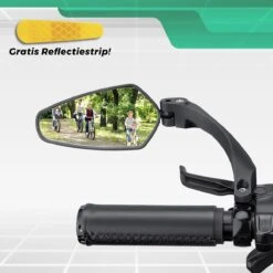 Merkloos Fietsspiegel + Reflectiestrip - Links - E-bike - Verstelbaar 360 Graden - Zwart