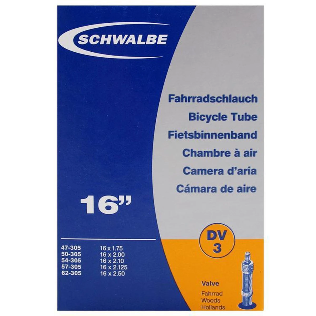 Schwalbe Binnenband 16 X 1.75 / 2.50 (47/62-305) Dv 32 Mm 2 Schwalbe Binnenband 16 X 1.75 / 2.50 (47/62-305) Dv 32 Mm - Afbeelding 2