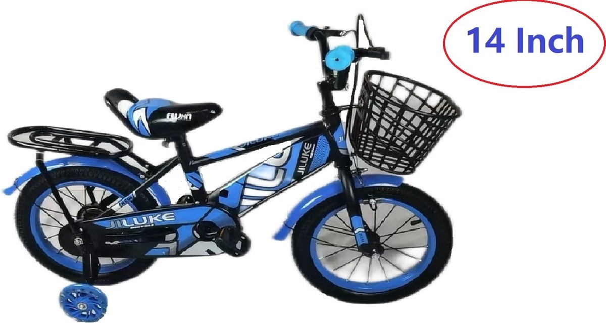 Kinderfiets - 14 Inch Kinderfiets -vanaf 3-5 Jaar Jongens En Meisjes Fietsen - Terugtrap -Rem -Stabilisatoren(2 Zijwieltjes)- Mandje - Achterbank - Blauw 1 Kinderfiets - 14 Inch Kinderfiets -vanaf 3-5 Jaar Jongens En Meisjes Fietsen - Terugtrap -Rem -Stabilisatoren(2 Zijwieltjes)- Mandje - Achterbank - Blauw