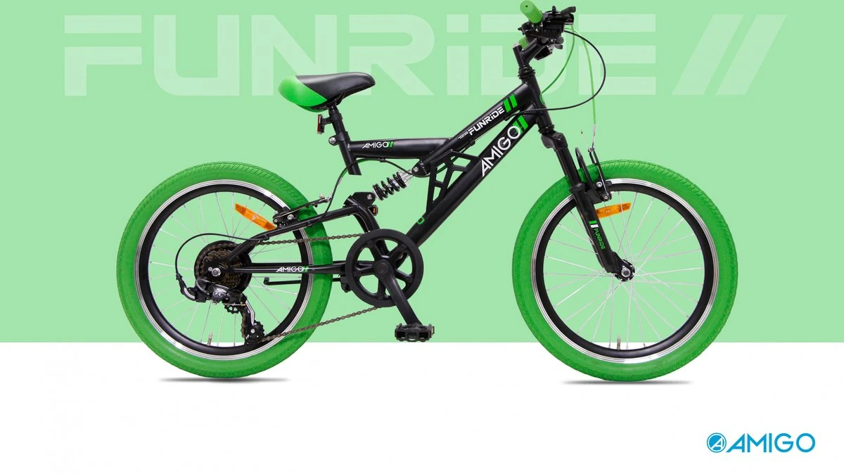 Amigo Fun Ride - Mountainbike 20 Inch - Voor Jongens En Meisjes - Met 7 Versnellingen - Zwart/Groen 5 Amigo Fun Ride - Mountainbike 20 Inch - Voor Jongens En Meisjes - Met 7 Versnellingen - Zwart/Groen - Afbeelding 5