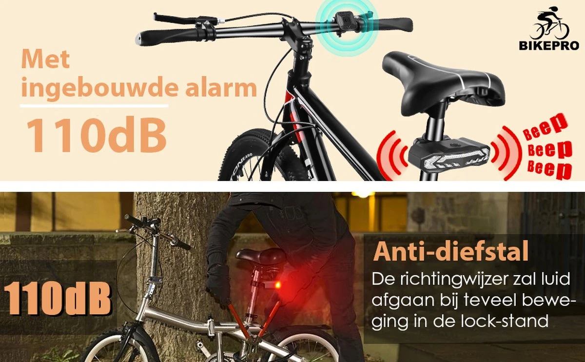 BikePro Fiets Achterlicht 2.0 Met Alarm En Richtingaanwijzer - IP54 Waterdicht - USB Oplaadbaar 7 BikePro Fiets Achterlicht 2.0 Met Alarm En Richtingaanwijzer - IP54 Waterdicht - USB Oplaadbaar - Afbeelding 7