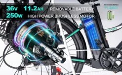 HITWAY 26 Inch E-bike, Elektrische Fiets Voor Heren En Dames, Pedelec Stadsfietsen, 250 W Motor, 36 V/11,2 Ah E-bike, Shimano 7 Versnellingen, 35-90 Km| Wit / Blauw -Fietsuitrustings Winkel 1200x742 4