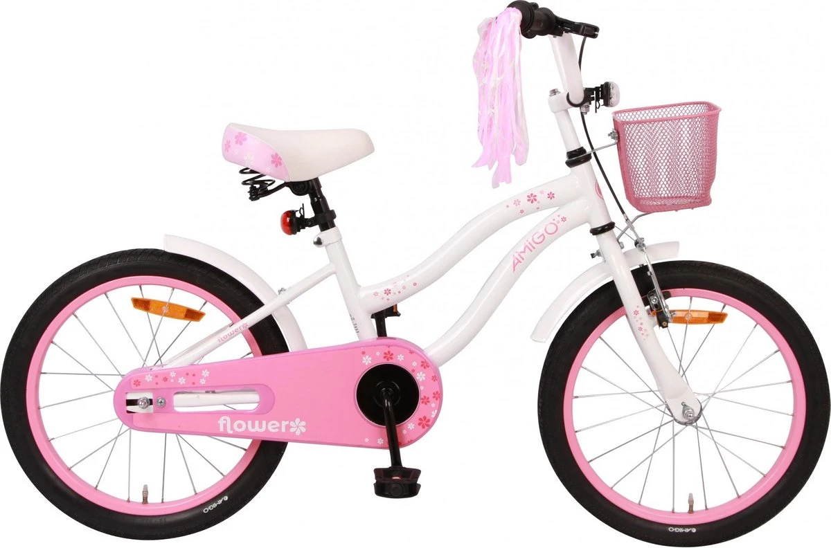 Amigo Flower Meisjesfiets - Kinderfiets 18 Inch - Wit 1 Amigo Flower Meisjesfiets - Kinderfiets 18 Inch - Wit