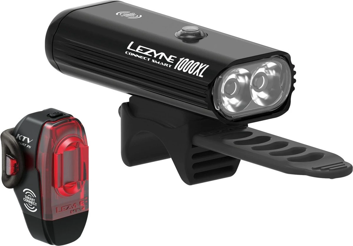 Lezyne Connect Smart 1000XL / KTV Smart Pair Verlichtingsset - 1000 Lumen - Zwart 1 Lezyne Connect Smart 1000XL / KTV Smart Pair Verlichtingsset - 1000 Lumen - Zwart