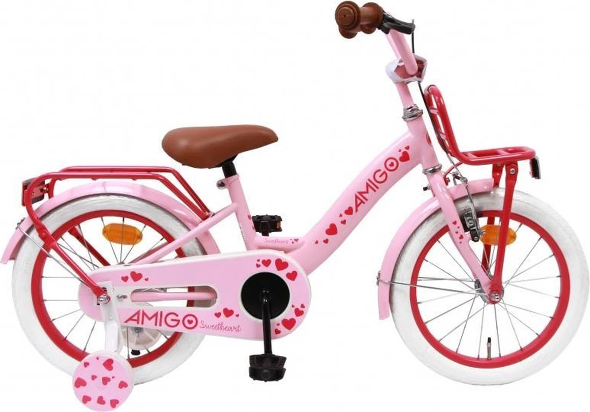 Amigo Sweetheart Meisjesfiets - Kinderfiets 16 Inch - Roze 1 Amigo Sweetheart Meisjesfiets - Kinderfiets 16 Inch - Roze
