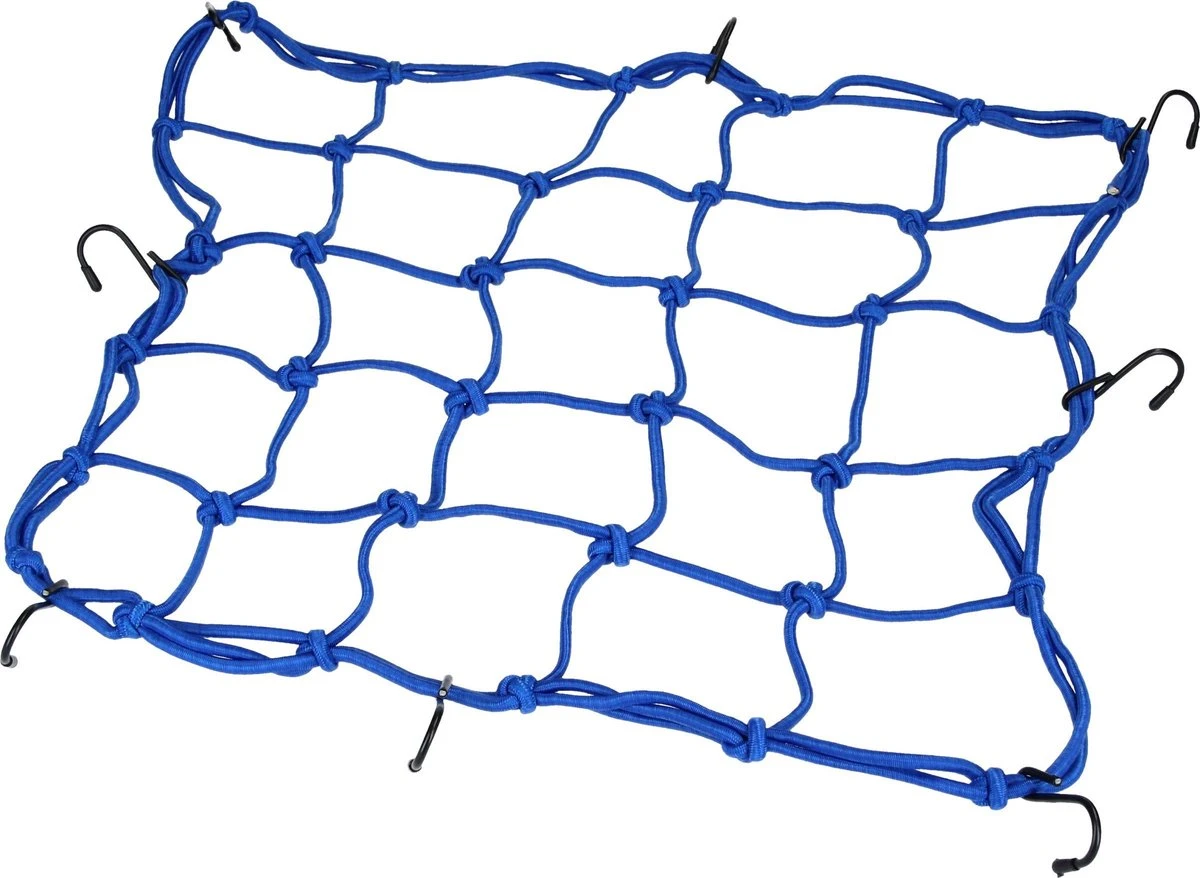 Merkloos Premium Bagagenet Met 8 Haken – 40x40cm – 90x90 Uitgerekt – Blauw | Spin, Motorfiets, Scooter En Fiets 1 Merkloos Premium Bagagenet Met 8 Haken – 40x40cm – 90x90 Uitgerekt – Blauw | Spin, Motorfiets, Scooter En Fiets