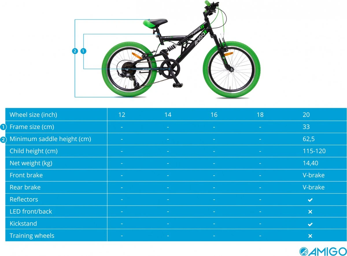 Amigo Fun Ride - Mountainbike 20 Inch - Voor Jongens En Meisjes - Met 7 Versnellingen - Zwart/Groen 7 Amigo Fun Ride - Mountainbike 20 Inch - Voor Jongens En Meisjes - Met 7 Versnellingen - Zwart/Groen - Afbeelding 7