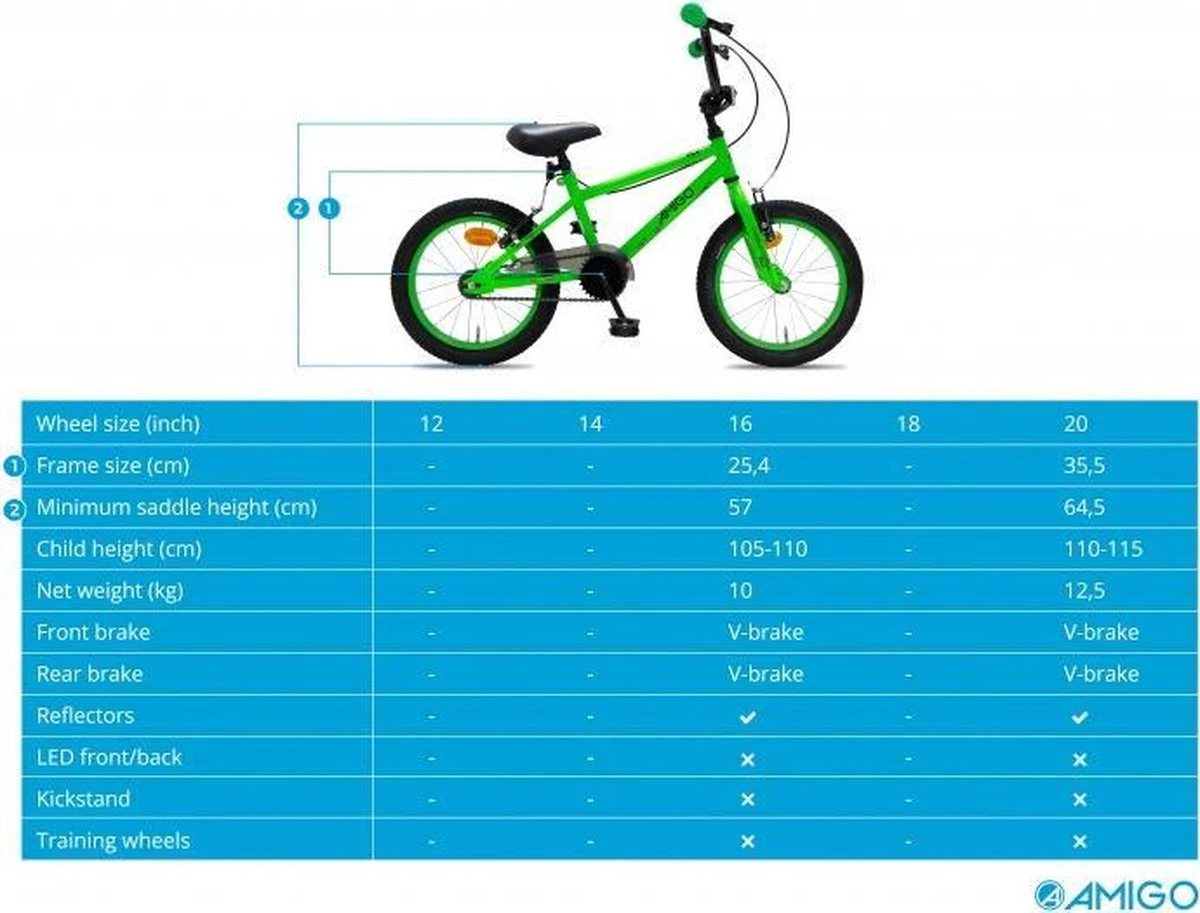 Amigo Fly - BMX Fiets 20 Inch - Fietscross Voor Jongens En Meisjes - Groen 12 Amigo Fly - BMX Fiets 20 Inch - Fietscross Voor Jongens En Meisjes - Groen - Afbeelding 12