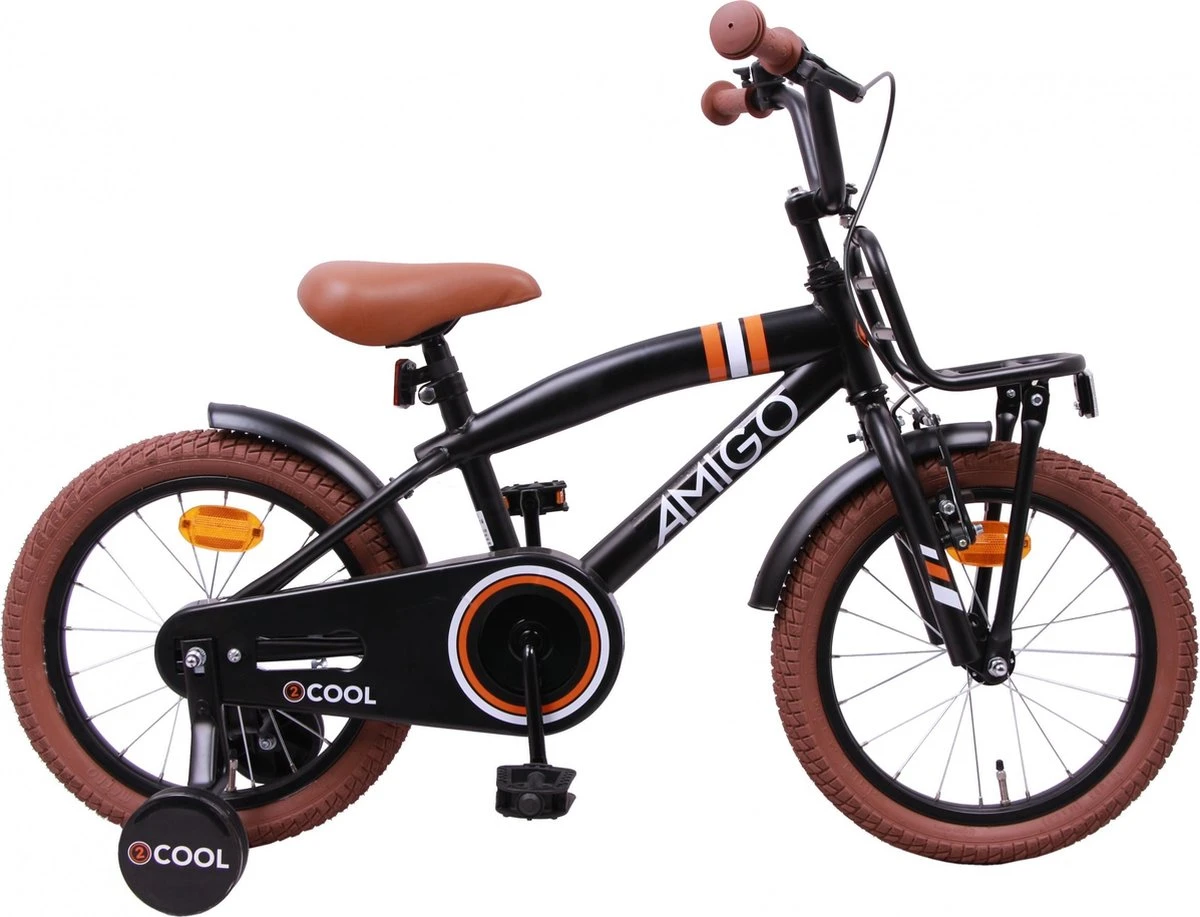 Amigo 2Cool Jongensfiets - Kinderfiets 16 Inch - Matzwart 1 Amigo 2Cool Jongensfiets - Kinderfiets 16 Inch - Matzwart