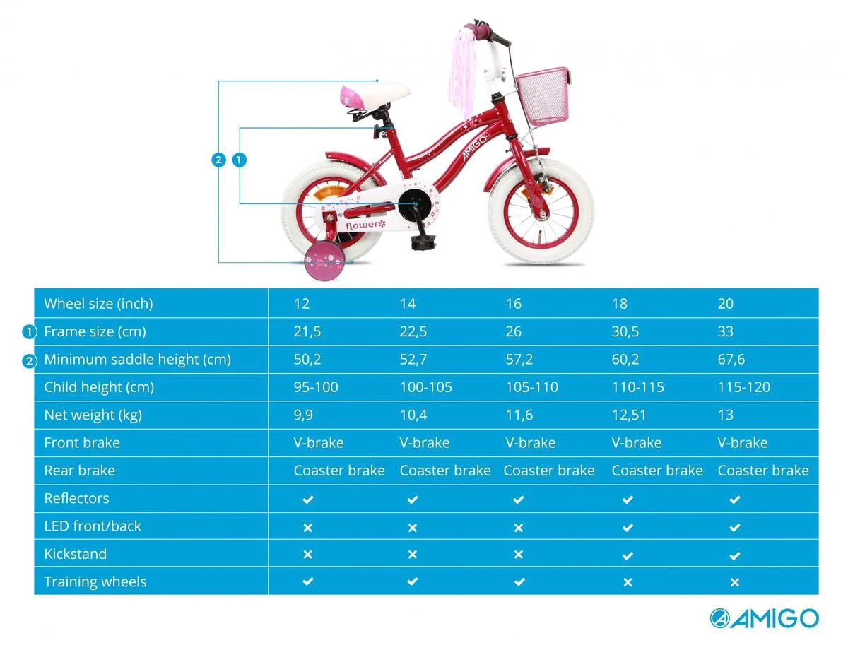 Amigo Flower Meisjesfiets - Kinderfiets 16 Inch - Paars 7 Amigo Flower Meisjesfiets - Kinderfiets 16 Inch - Paars - Afbeelding 7