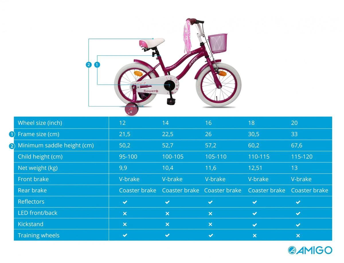 Amigo Flower Meisjesfiets - Kinderfiets 16 Inch - Paars 8 Amigo Flower Meisjesfiets - Kinderfiets 16 Inch - Paars - Afbeelding 8