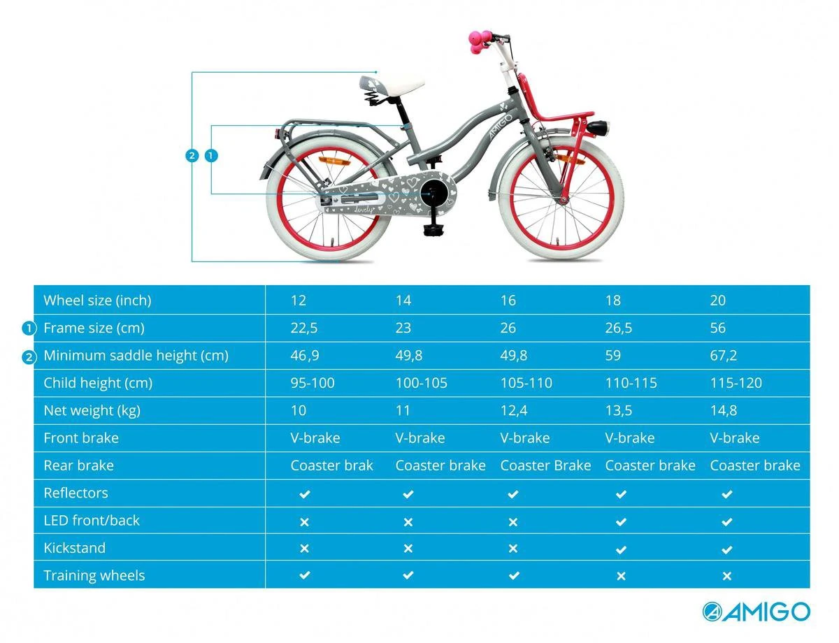 Amigo Lovely - Kinderfiets 20 Inch - Meisjes - Grijs 6 Amigo Lovely - Kinderfiets 20 Inch - Meisjes - Grijs - Afbeelding 6