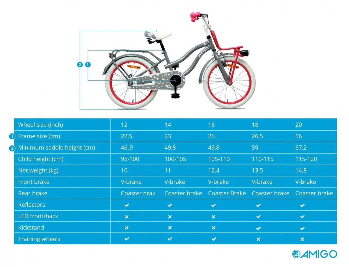 Amigo Lovely - Kinderfiets 20 Inch - Meisjes - Grijs 13 Amigo Lovely - Kinderfiets 20 Inch - Meisjes - Grijs - Afbeelding 13