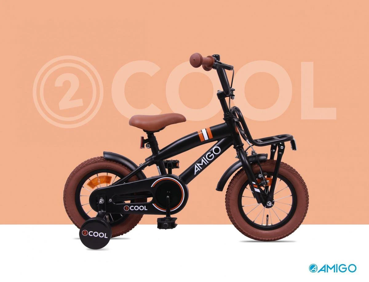 Amigo 2Cool Jongensfiets - Kinderfiets 12 Inch - Matzwart 9 Amigo 2Cool Jongensfiets - Kinderfiets 12 Inch - Matzwart - Afbeelding 9