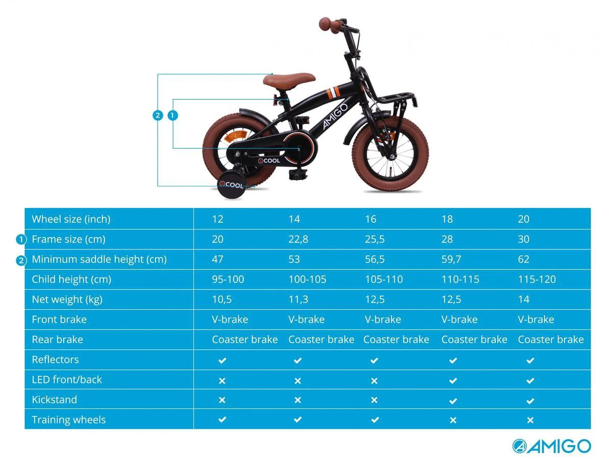 Amigo 2Cool Jongensfiets - Kinderfiets 12 Inch - Matzwart 11 Amigo 2Cool Jongensfiets - Kinderfiets 12 Inch - Matzwart - Afbeelding 11