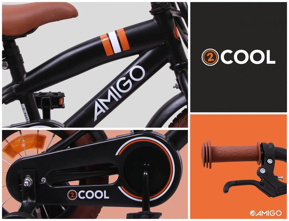 Amigo 2Cool Jongensfiets - Kinderfiets 12 Inch - Matzwart 12 Amigo 2Cool Jongensfiets - Kinderfiets 12 Inch - Matzwart - Afbeelding 12