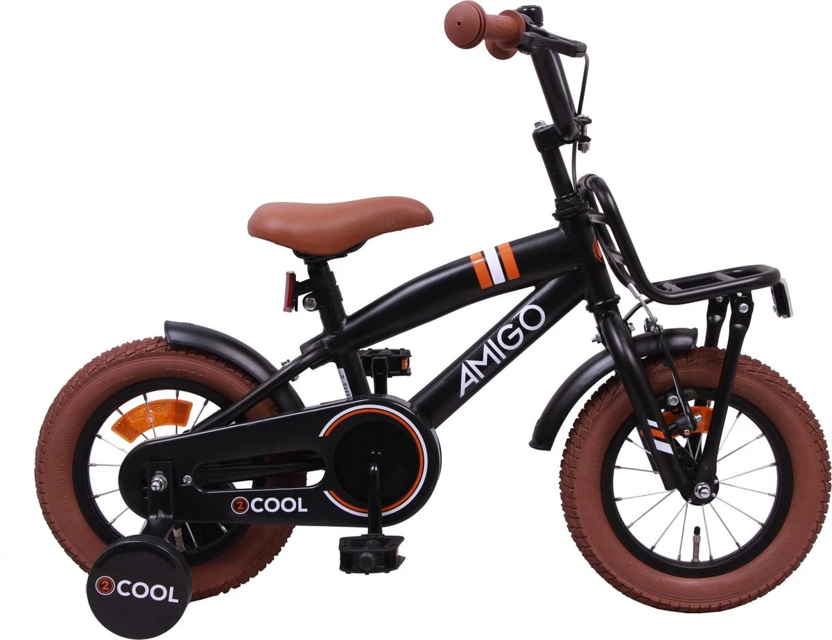 Amigo 2Cool Jongensfiets - Kinderfiets 12 Inch - Matzwart 1 Amigo 2Cool Jongensfiets - Kinderfiets 12 Inch - Matzwart