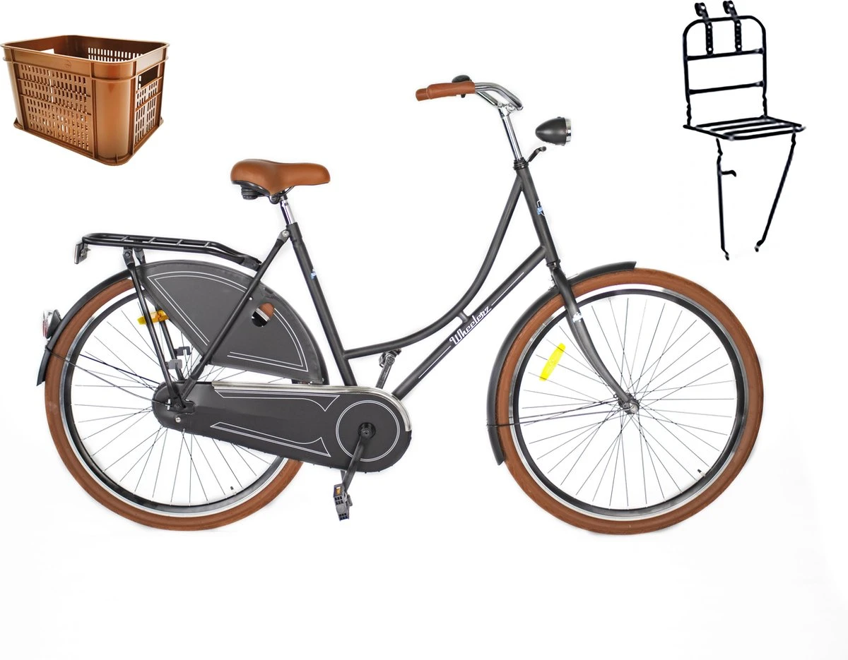 Wheelerz.nl Omafiets 28 Matzwart Met Rek En Krat 100% RIJKLAAR GELEVERD 1 Wheelerz.nl Omafiets 28 Matzwart Met Rek En Krat 100% RIJKLAAR GELEVERD
