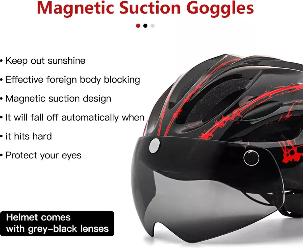 Zacro Fietshelm - Met Bril En Waarschuwingslampje - Nacht Veiligheidshelmen Fietshelm - Verstelbaar - Voor Volwassenen, MTB, Stadsfietsen - Rood En Zwart 4 Zacro Fietshelm - Met Bril En Waarschuwingslampje - Nacht Veiligheidshelmen Fietshelm - Verstelbaar - Voor Volwassenen, MTB, Stadsfietsen - Rood En Zwart - Afbeelding 4