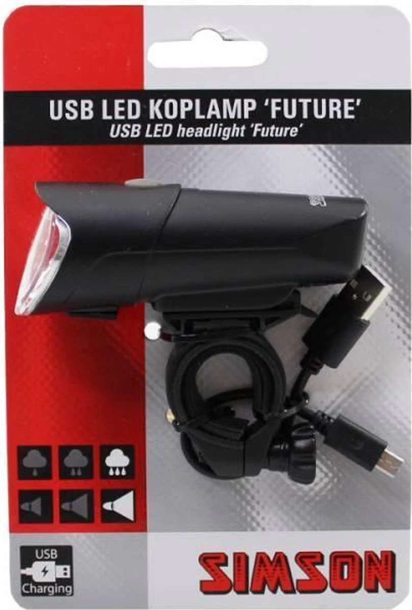 Simson Future Fietsverlichting Koplamp 30 Lux - LED - Oplaadbaar 6 Simson Future Fietsverlichting Koplamp 30 Lux - LED - Oplaadbaar - Afbeelding 6