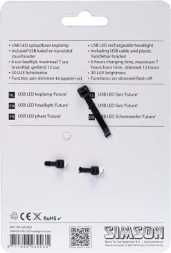 Simson Future Fietsverlichting Koplamp 30 Lux - LED - Oplaadbaar 16 Simson Future Fietsverlichting Koplamp 30 Lux - LED - Oplaadbaar -Fietsuitrustings Winkel 812x1200