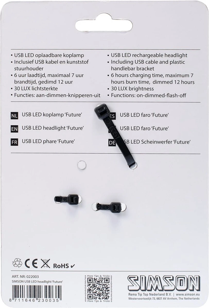 Simson Future Fietsverlichting Koplamp 30 Lux - LED - Oplaadbaar 5 Simson Future Fietsverlichting Koplamp 30 Lux - LED - Oplaadbaar - Afbeelding 5