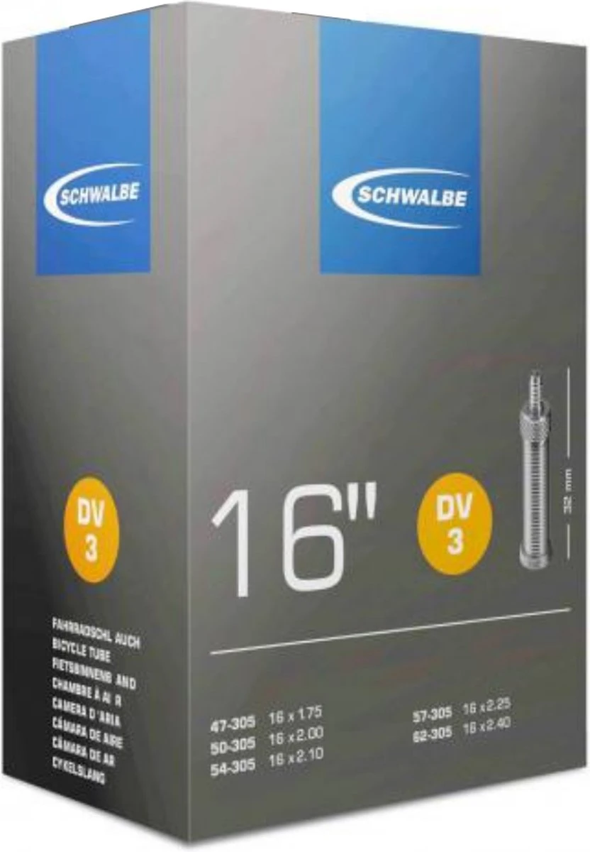 Schwalbe Binnenband 16 X 1.75 / 2.50 (47/62-305) Dv 32 Mm 3 Schwalbe Binnenband 16 X 1.75 / 2.50 (47/62-305) Dv 32 Mm - Afbeelding 3
