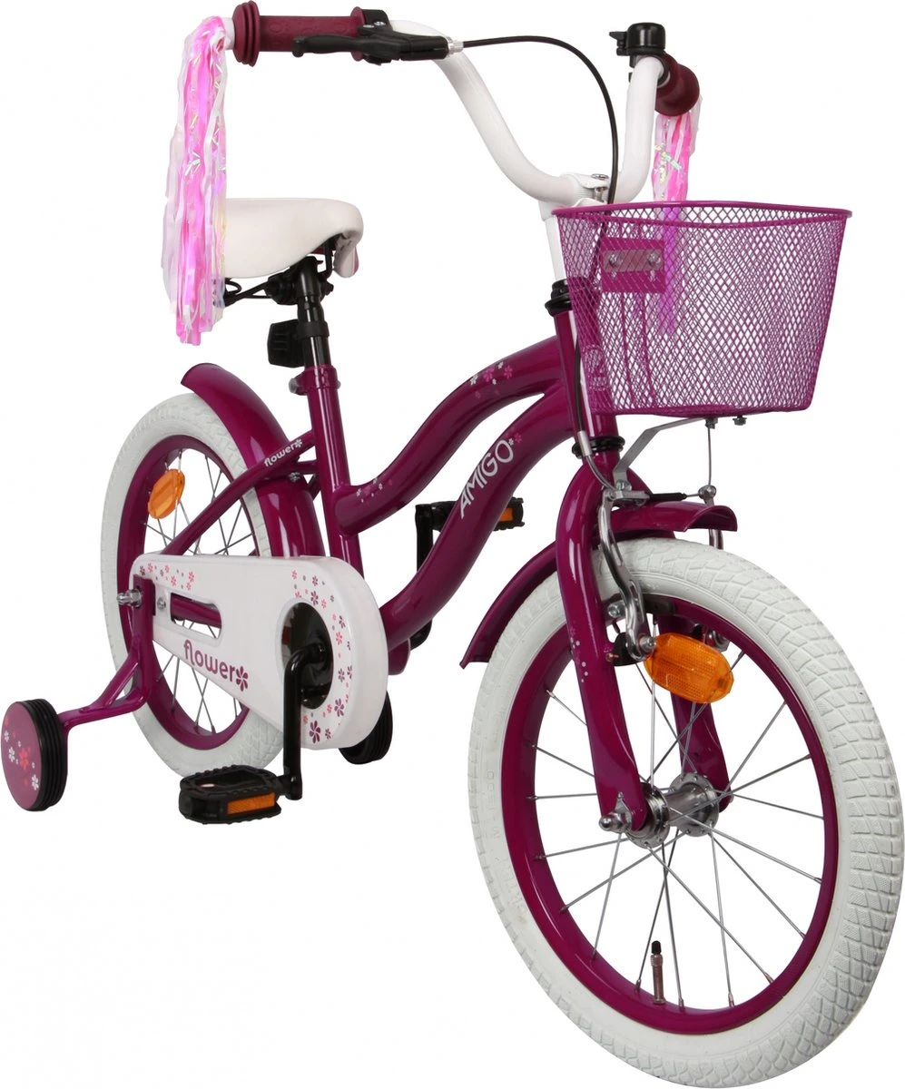 Amigo Flower Meisjesfiets - Kinderfiets 16 Inch - Paars 2 Amigo Flower Meisjesfiets - Kinderfiets 16 Inch - Paars - Afbeelding 2